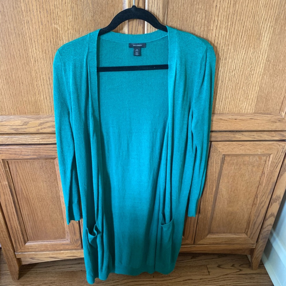 Halogen Long Bright Green Linen Cardigan Sz XS